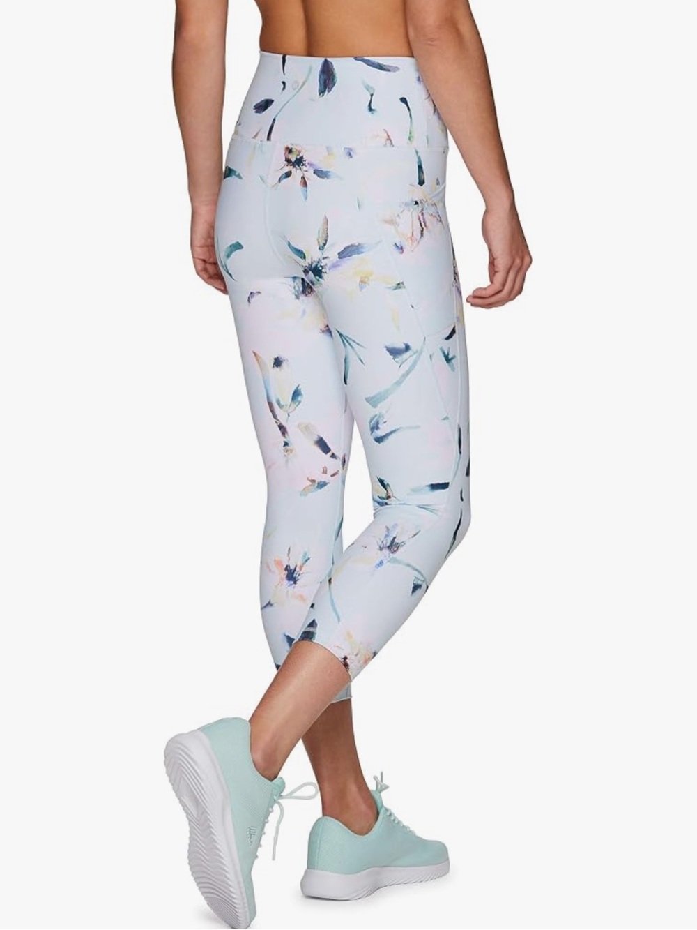 RBX Active Women's High Waist Floral Pastel Capri with Pockets, Running Yoga